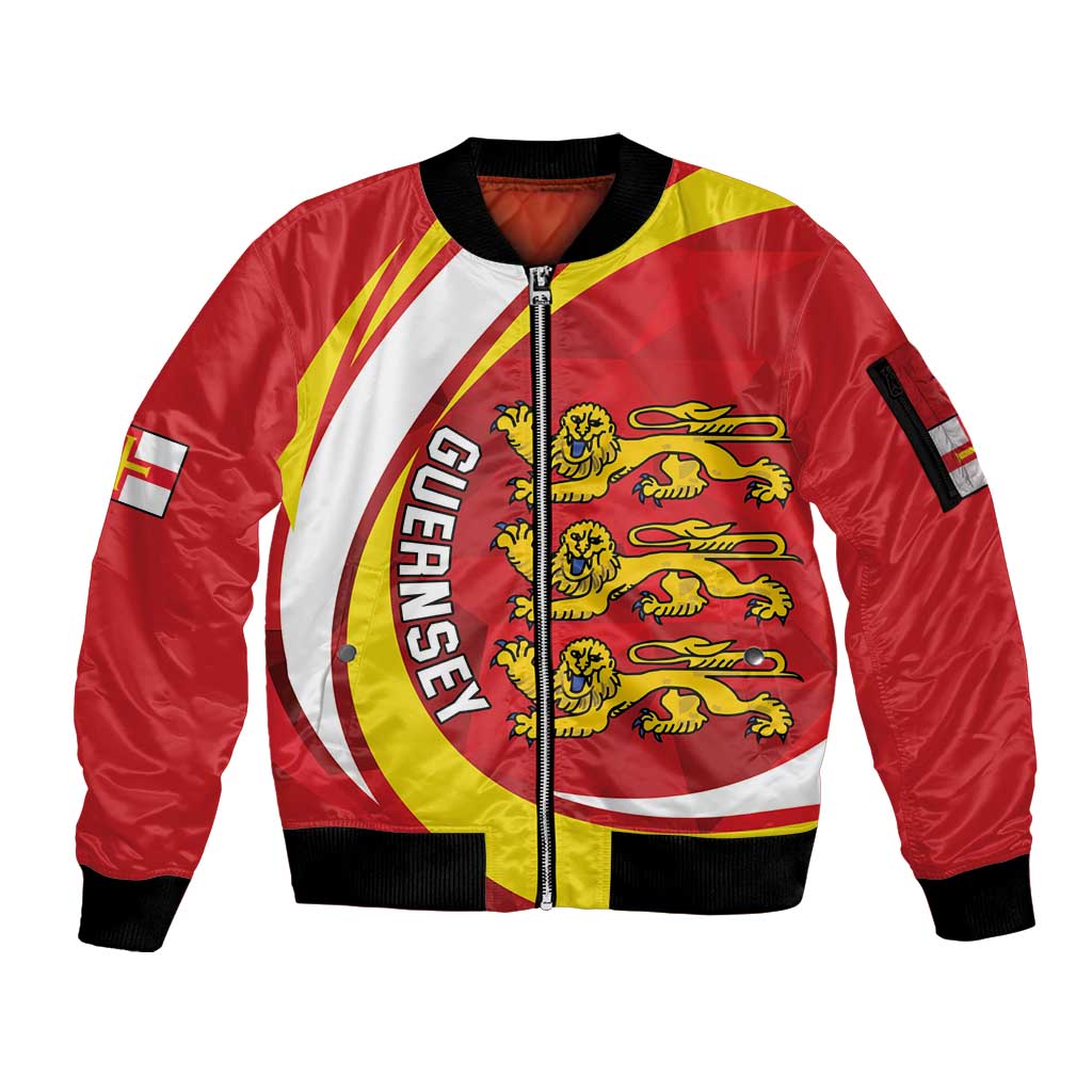 Guernsey Coat Of Arms Sleeve Zip Bomber Jacket Sporty Style