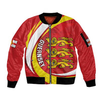 Guernsey Coat Of Arms Sleeve Zip Bomber Jacket Sporty Style