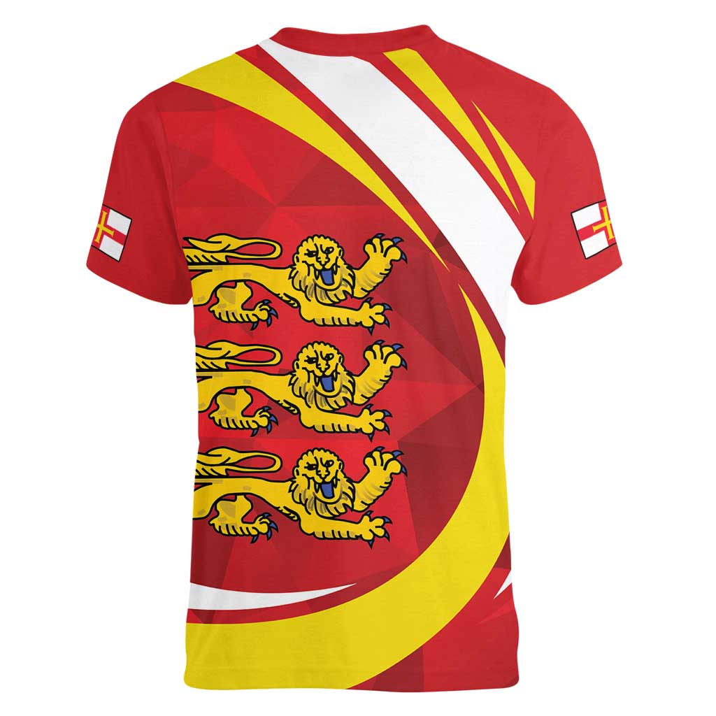 Guernsey Coat Of Arms Women V-Neck T-Shirt Sporty Style