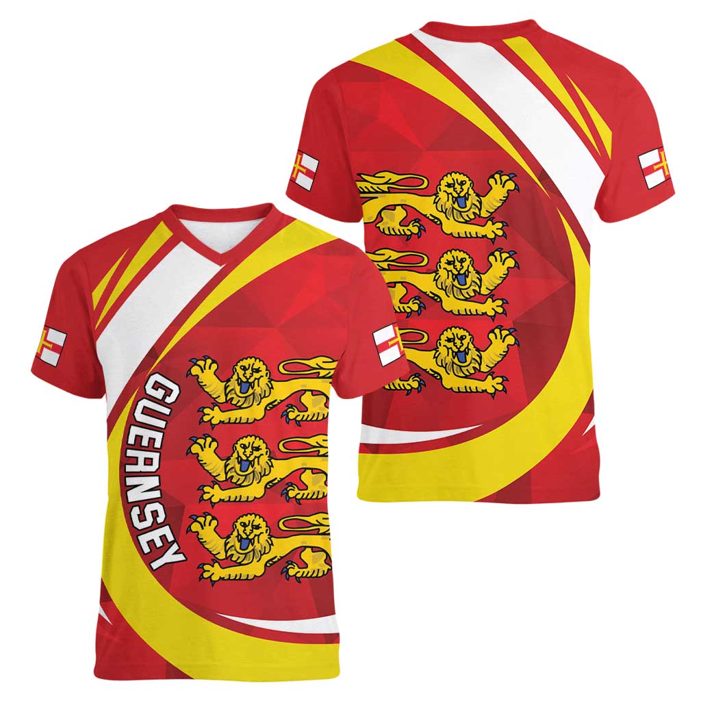 Guernsey Coat Of Arms Women V-Neck T-Shirt Sporty Style