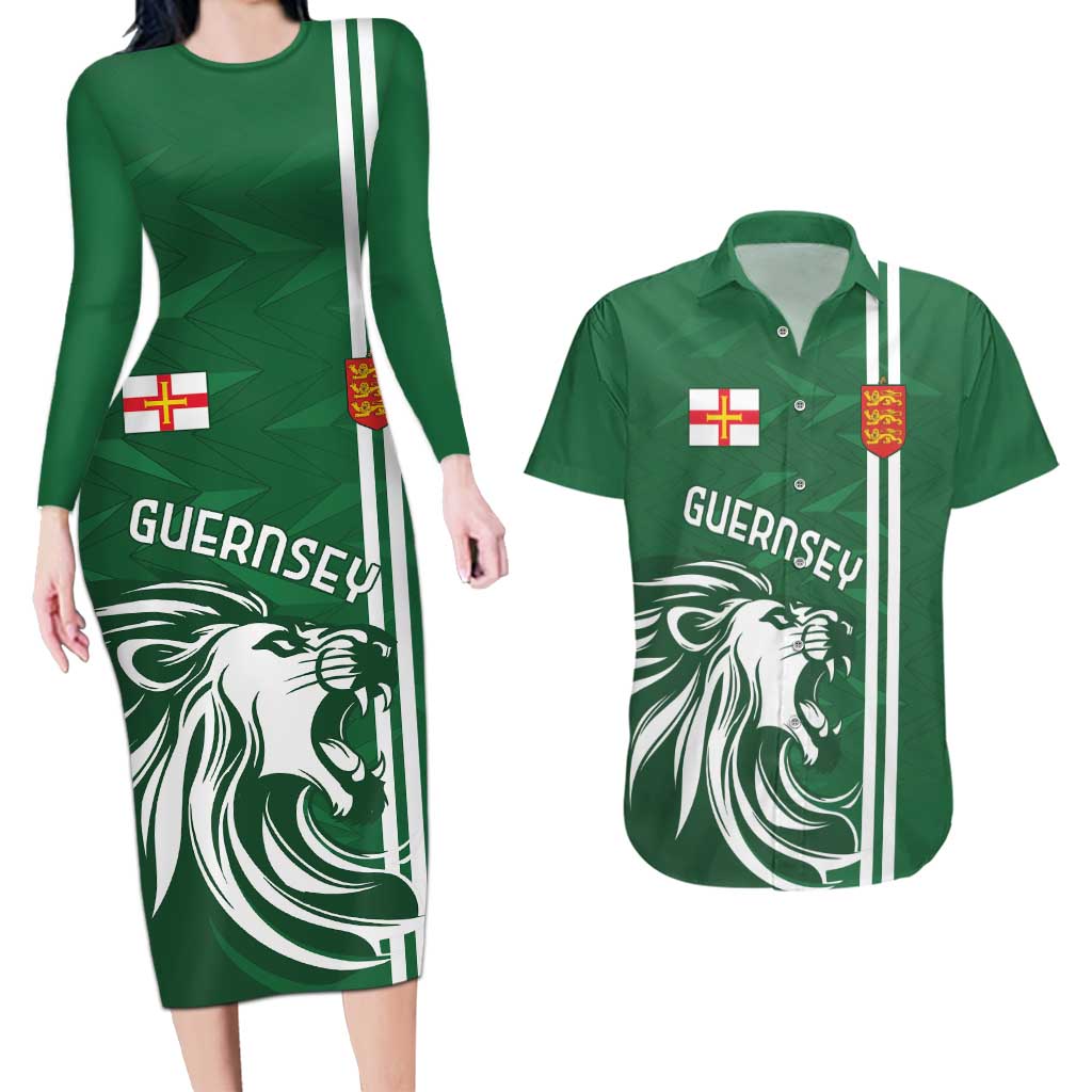 Custom Guernsey Football Couples Matching Long Sleeve Bodycon Dress and Hawaiian Shirt Go Champions