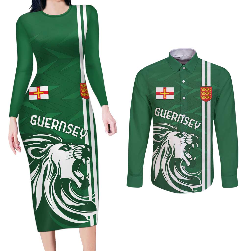 Custom Guernsey Football Couples Matching Long Sleeve Bodycon Dress and Long Sleeve Button Shirt Go Champions