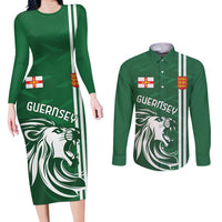 Custom Guernsey Football Couples Matching Long Sleeve Bodycon Dress and Long Sleeve Button Shirt Go Champions