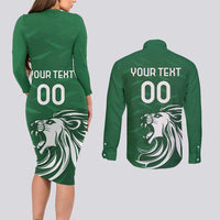 Custom Guernsey Football Couples Matching Long Sleeve Bodycon Dress and Long Sleeve Button Shirt Go Champions