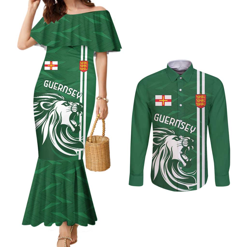 Custom Guernsey Football Couples Matching Mermaid Dress and Long Sleeve Button Shirt Go Champions