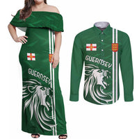 Custom Guernsey Football Couples Matching Off Shoulder Maxi Dress and Long Sleeve Button Shirt Go Champions