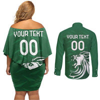 Custom Guernsey Football Couples Matching Off Shoulder Short Dress and Long Sleeve Button Shirt Go Champions