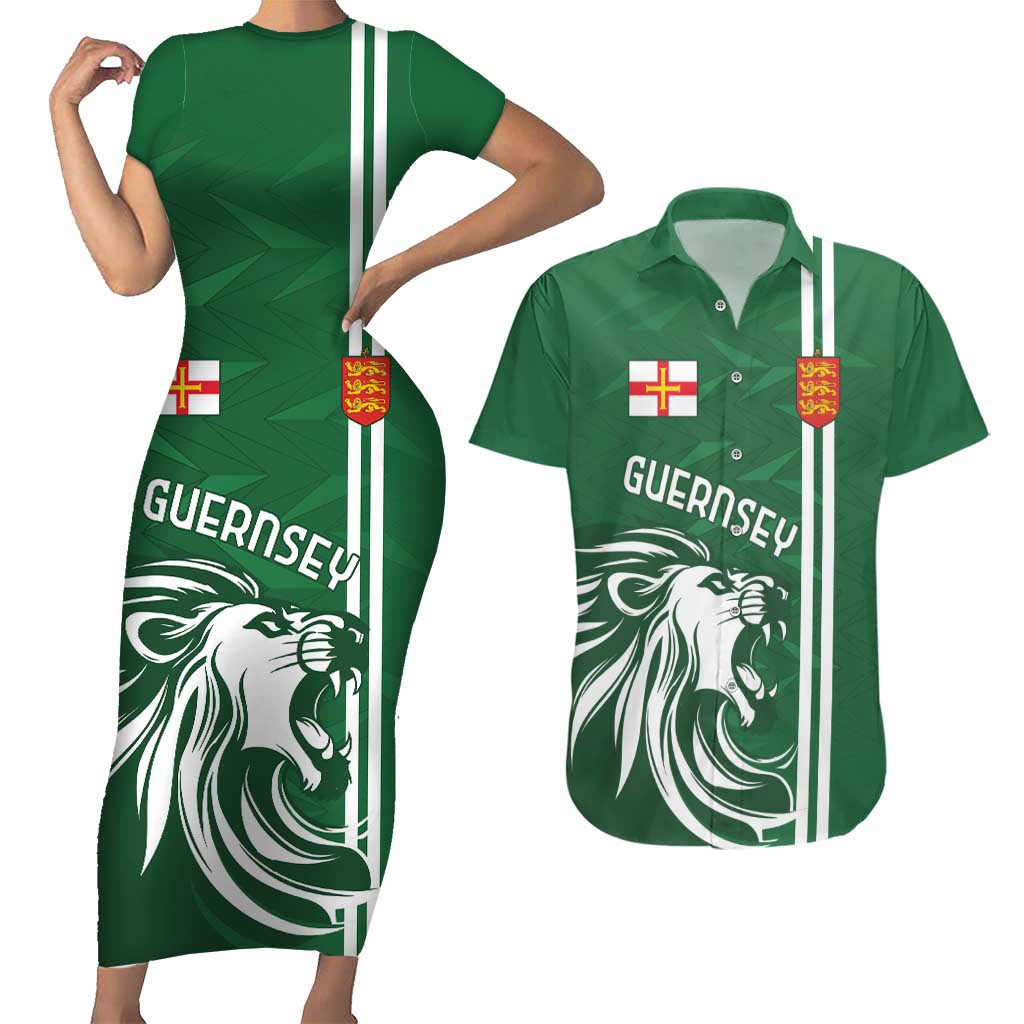 Custom Guernsey Football Couples Matching Short Sleeve Bodycon Dress and Hawaiian Shirt Go Champions