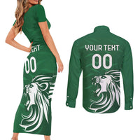 Custom Guernsey Football Couples Matching Short Sleeve Bodycon Dress and Long Sleeve Button Shirt Go Champions