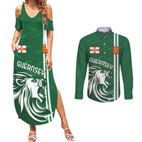 Custom Guernsey Football Couples Matching Summer Maxi Dress and Long Sleeve Button Shirt Go Champions