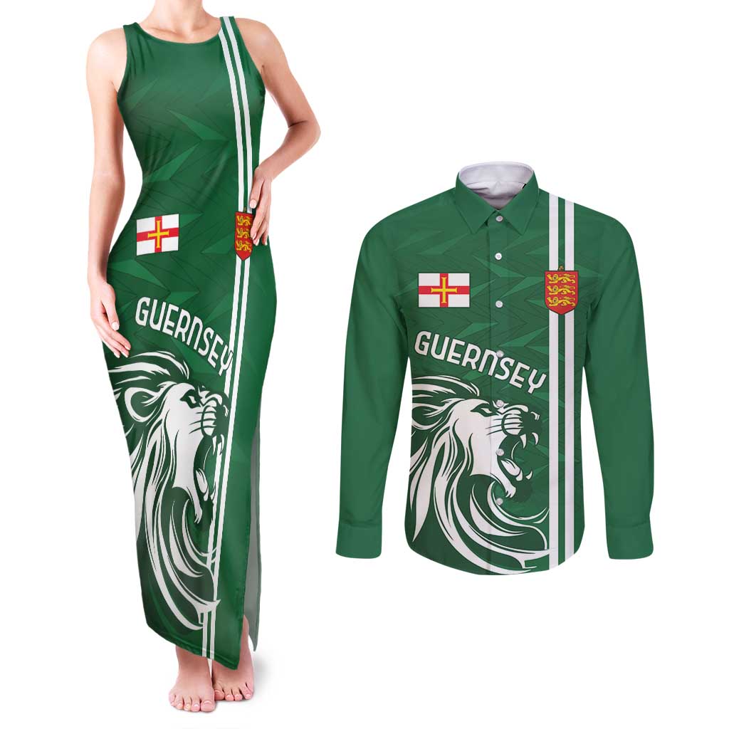 Custom Guernsey Football Couples Matching Tank Maxi Dress and Long Sleeve Button Shirt Go Champions