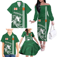 Custom Guernsey Football Family Matching Off The Shoulder Long Sleeve Dress and Hawaiian Shirt Go Champions