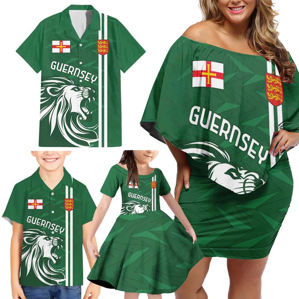Custom Guernsey Football Family Matching Off Shoulder Short Dress and Hawaiian Shirt Go Champions