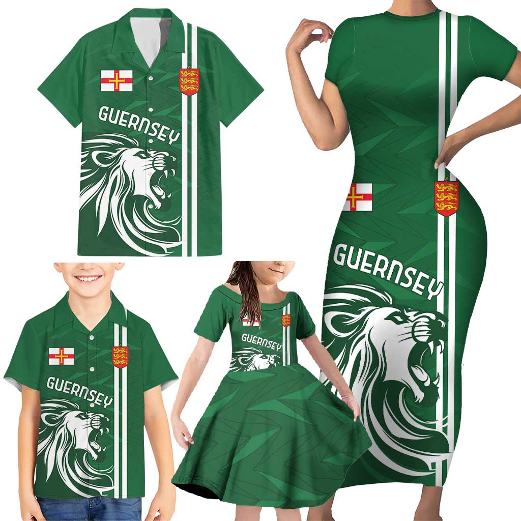 Custom Guernsey Football Family Matching Short Sleeve Bodycon Dress and Hawaiian Shirt Go Champions