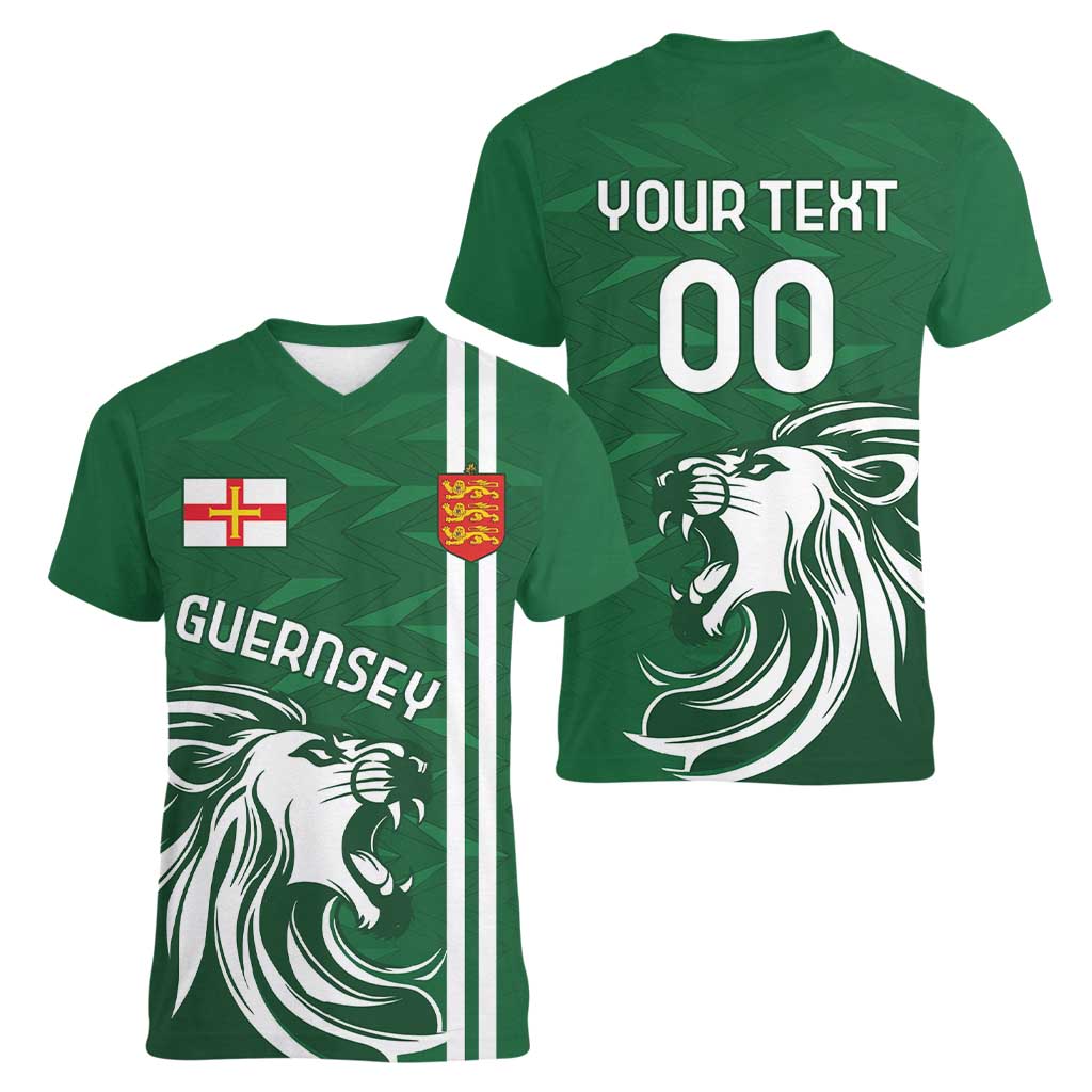 Custom Guernsey Football Women V-Neck T-Shirt Go Champions