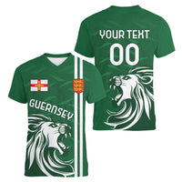 Custom Guernsey Football Women V-Neck T-Shirt Go Champions