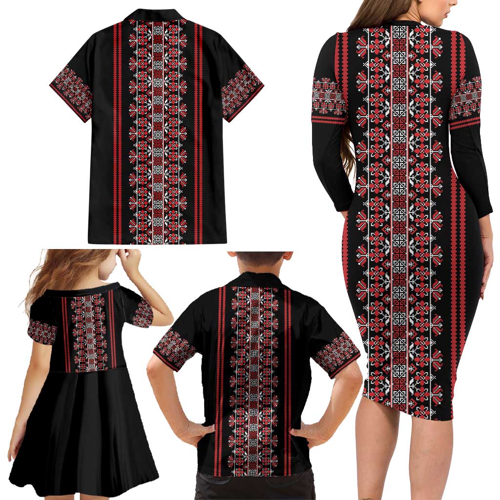 Traditional Spring Martisor Day Family Matching Long Sleeve Bodycon Dress and Hawaiian Shirt Romanian Embroidery Patterns
