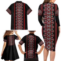 Traditional Spring Martisor Day Family Matching Long Sleeve Bodycon Dress and Hawaiian Shirt Romanian Embroidery Patterns