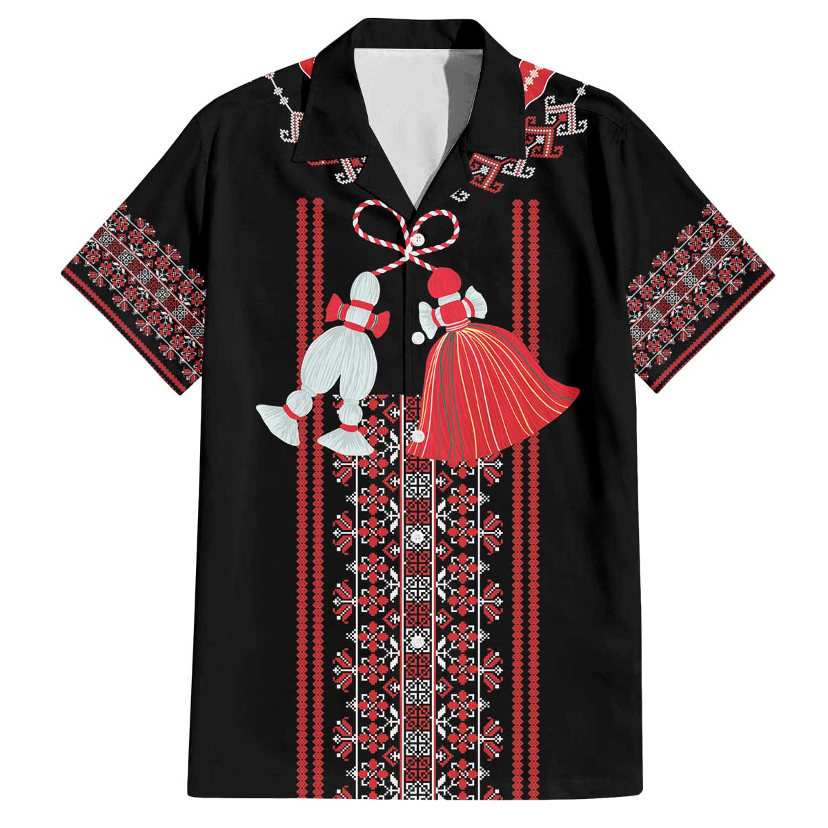 Traditional Spring Martisor Day Family Matching Off The Shoulder Long Sleeve Dress and Hawaiian Shirt Romanian Embroidery Patterns