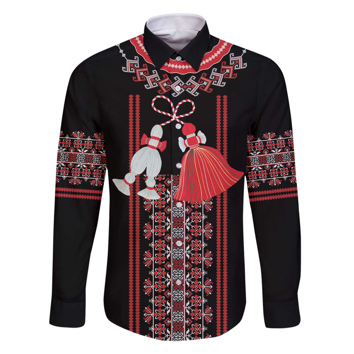 Traditional Spring Martisor Day Family Matching Off The Shoulder Long Sleeve Dress and Hawaiian Shirt Romanian Embroidery Patterns