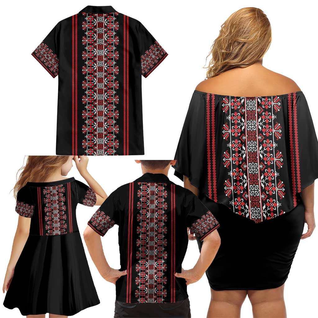 Traditional Spring Martisor Day Family Matching Off Shoulder Short Dress and Hawaiian Shirt Romanian Embroidery Patterns