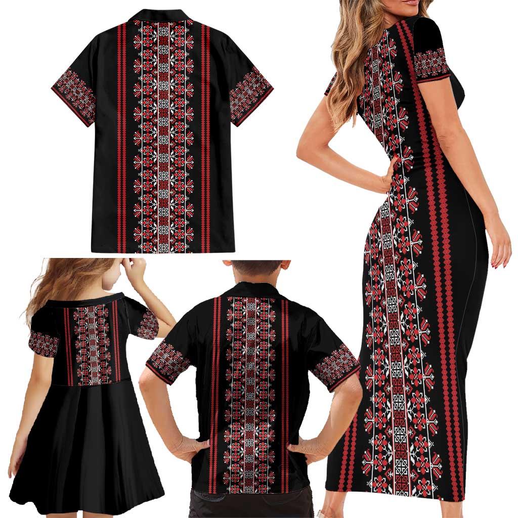 Traditional Spring Martisor Day Family Matching Short Sleeve Bodycon Dress and Hawaiian Shirt Romanian Embroidery Patterns