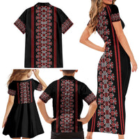 Traditional Spring Martisor Day Family Matching Short Sleeve Bodycon Dress and Hawaiian Shirt Romanian Embroidery Patterns