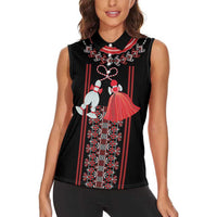Traditional Spring Martisor Day Women Sleeveless Polo Shirt Romanian Embroidery Patterns