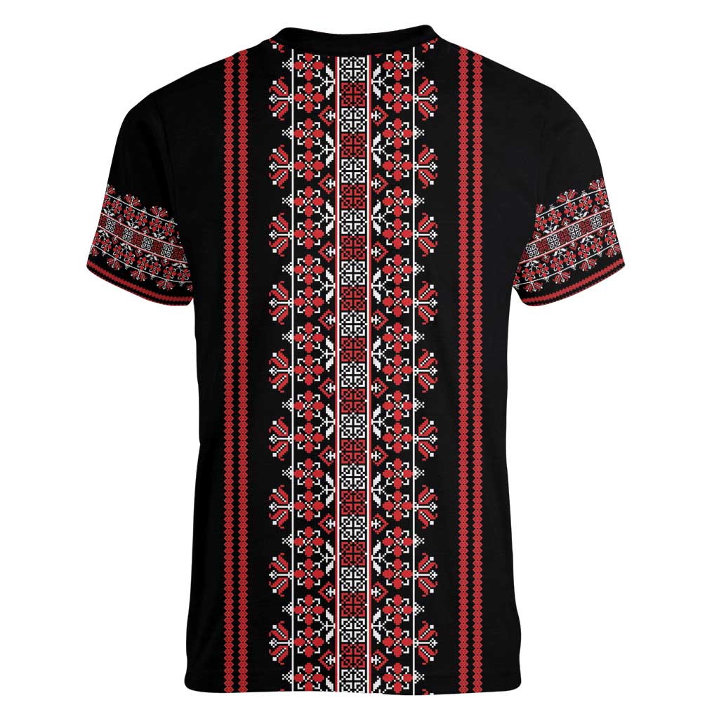 Traditional Spring Martisor Day Women V-Neck T-Shirt Romanian Embroidery Patterns