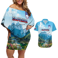 Slovenia Couples Matching Off Shoulder Short Dress and Hawaiian Shirt Mount Triglav With Map