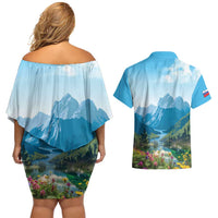 Slovenia Couples Matching Off Shoulder Short Dress and Hawaiian Shirt Mount Triglav With Map
