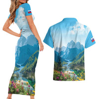 Slovenia Couples Matching Short Sleeve Bodycon Dress and Hawaiian Shirt Mount Triglav With Map