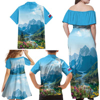 Slovenia Family Matching Off Shoulder Maxi Dress and Hawaiian Shirt Mount Triglav With Map