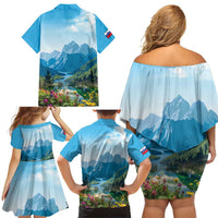Slovenia Family Matching Off Shoulder Short Dress and Hawaiian Shirt Mount Triglav With Map