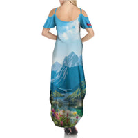 Slovenia Family Matching Summer Maxi Dress and Hawaiian Shirt Mount Triglav With Map