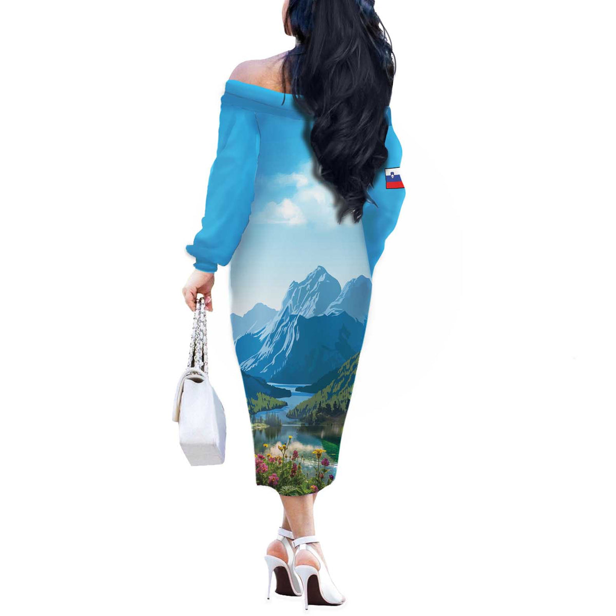 Slovenia Off The Shoulder Long Sleeve Dress Mount Triglav With Map