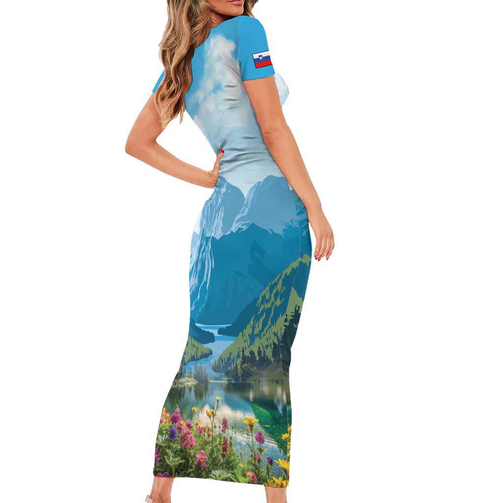 Slovenia Short Sleeve Bodycon Dress Mount Triglav With Map