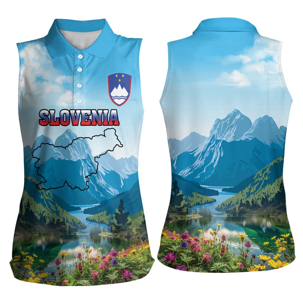 Slovenia Women Sleeveless Polo Shirt Mount Triglav With Map