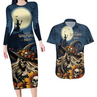 Happy Walpurgis Night Couples Matching Long Sleeve Bodycon Dress and Hawaiian Shirt Skull Witch Spooky Style