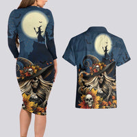 Happy Walpurgis Night Couples Matching Long Sleeve Bodycon Dress and Hawaiian Shirt Skull Witch Spooky Style