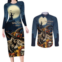 Happy Walpurgis Night Couples Matching Long Sleeve Bodycon Dress and Long Sleeve Button Shirt Skull Witch Spooky Style
