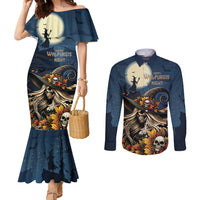 Happy Walpurgis Night Couples Matching Mermaid Dress and Long Sleeve Button Shirt Skull Witch Spooky Style