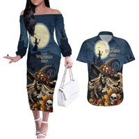 Happy Walpurgis Night Couples Matching Off The Shoulder Long Sleeve Dress and Hawaiian Shirt Skull Witch Spooky Style