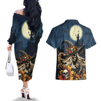 Happy Walpurgis Night Couples Matching Off The Shoulder Long Sleeve Dress and Hawaiian Shirt Skull Witch Spooky Style