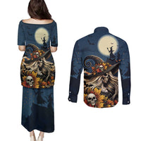 Happy Walpurgis Night Couples Matching Puletasi and Long Sleeve Button Shirt Skull Witch Spooky Style