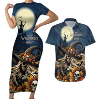 Happy Walpurgis Night Couples Matching Short Sleeve Bodycon Dress and Hawaiian Shirt Skull Witch Spooky Style