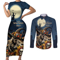 Happy Walpurgis Night Couples Matching Short Sleeve Bodycon Dress and Long Sleeve Button Shirt Skull Witch Spooky Style