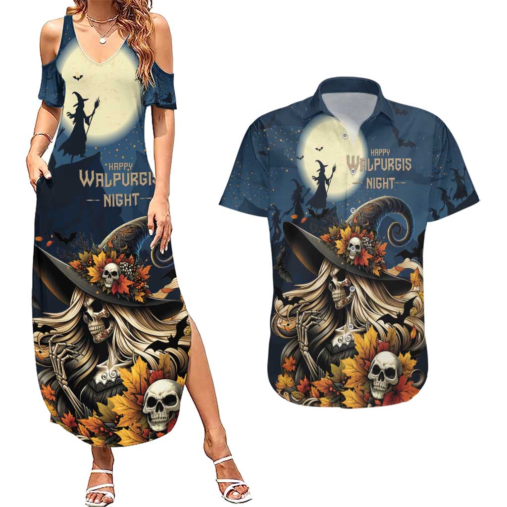 Happy Walpurgis Night Couples Matching Summer Maxi Dress and Hawaiian Shirt Skull Witch Spooky Style