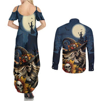 Happy Walpurgis Night Couples Matching Summer Maxi Dress and Long Sleeve Button Shirt Skull Witch Spooky Style