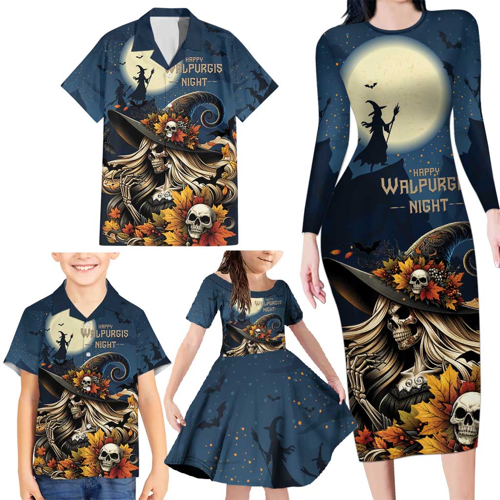 Happy Walpurgis Night Family Matching Long Sleeve Bodycon Dress and Hawaiian Shirt Skull Witch Spooky Style